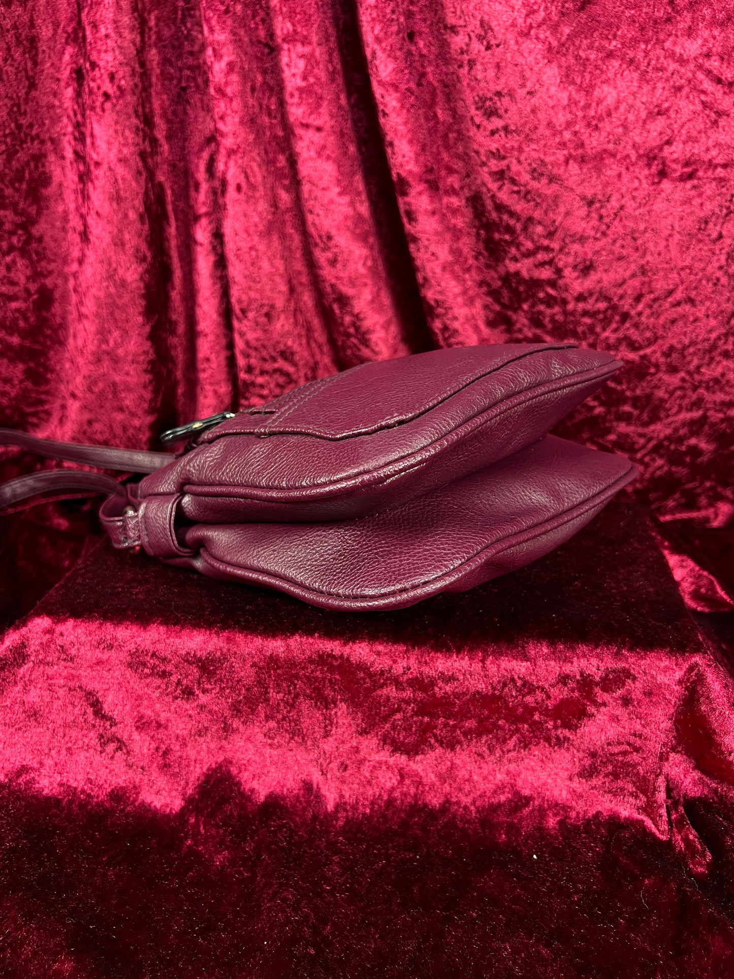 Vintage Faux Leather Crossbody Bag - Burgundy Pebbled Utility Purse - Rosetti
