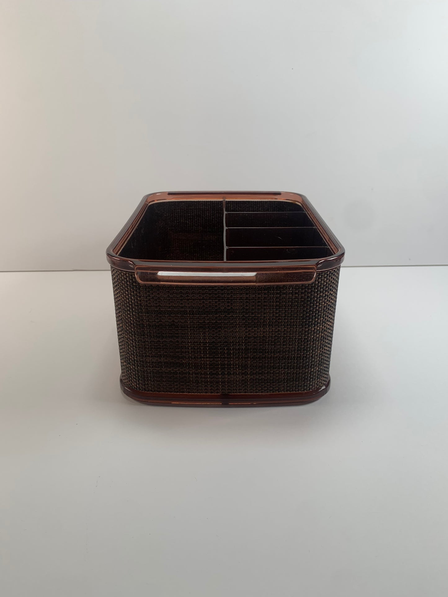 Vintage Desktop Organizer - Brown Wicker and Plastic