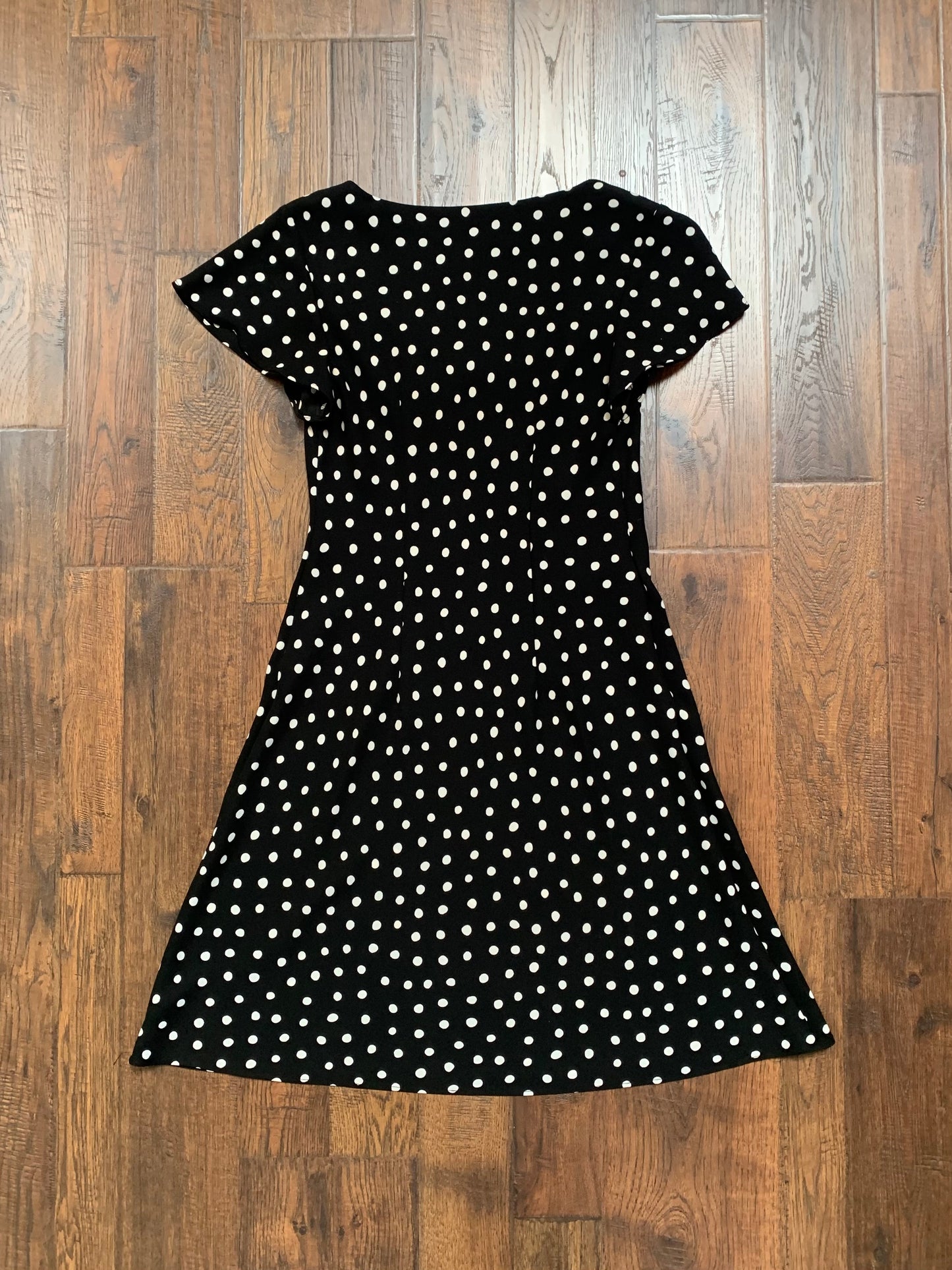 Vintage Clothing - Fit and Flare Midi Dress - Black with White Polka Dots - S.L. Fashions -  Medium