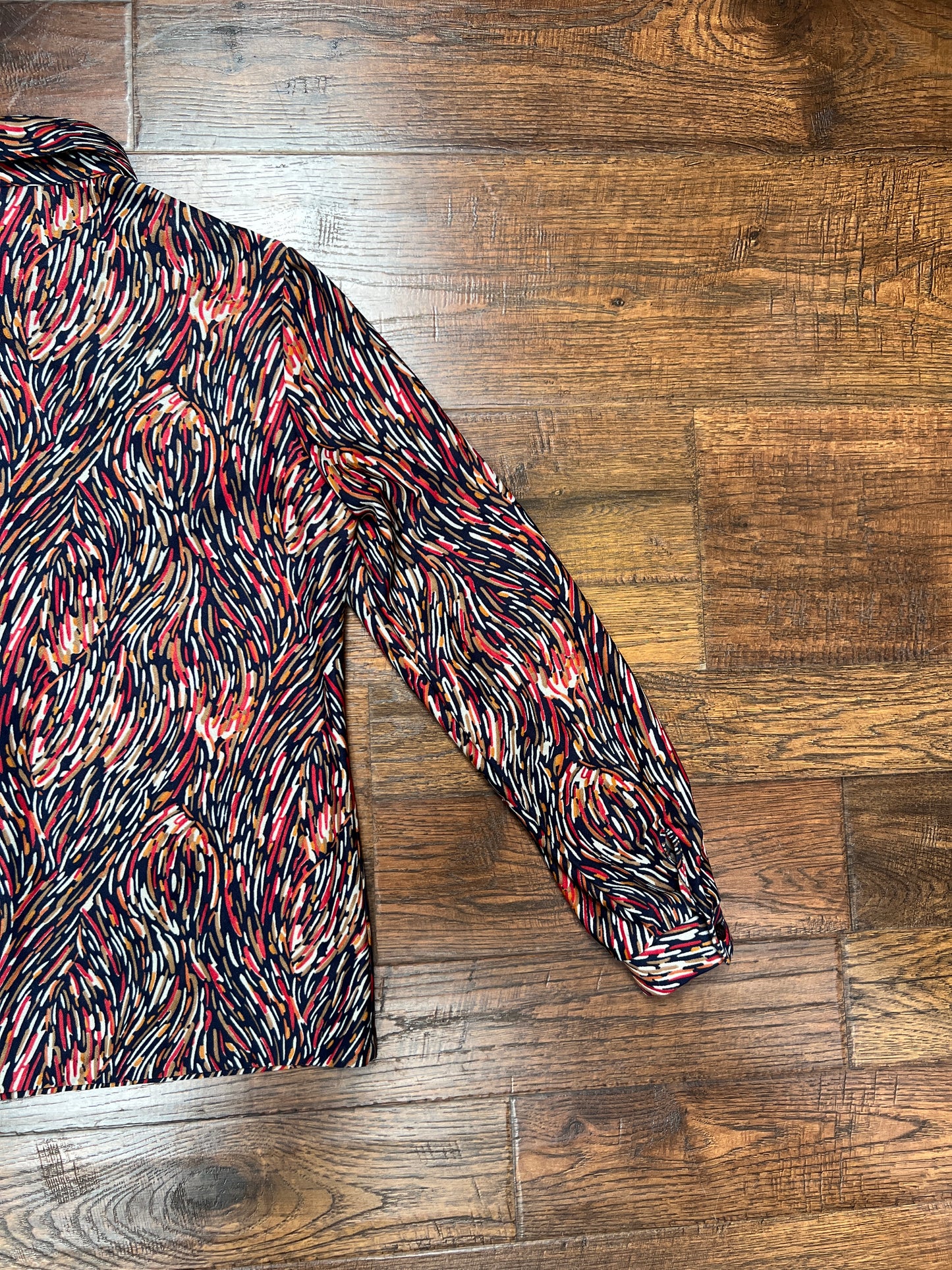 Vintage Clothing - Sheer Button Front Blouse - Abstract Paint Strokes Pattern - Ecco Bay - Medium