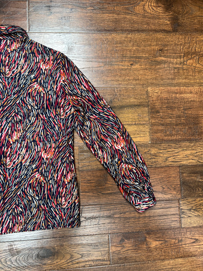 Vintage Clothing - Sheer Button Front Blouse - Abstract Paint Strokes Pattern - Ecco Bay - Medium