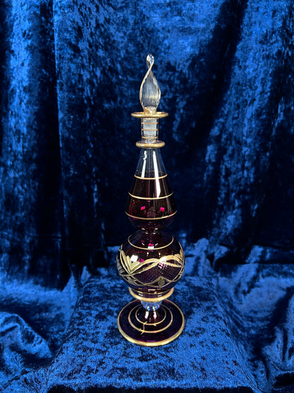 Vintage Ruby Red and Gold Glass Perfume Bottle - Egyptian Decanter with Stopper