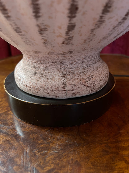 Vintage Ceramic Table Lamp - Pink Ribbed Urn Base Mid Century Modern