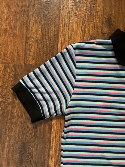 Vintage Yves Saint Laurent Striped Polo Shirt - Blue Black Short Sleeve - Medium