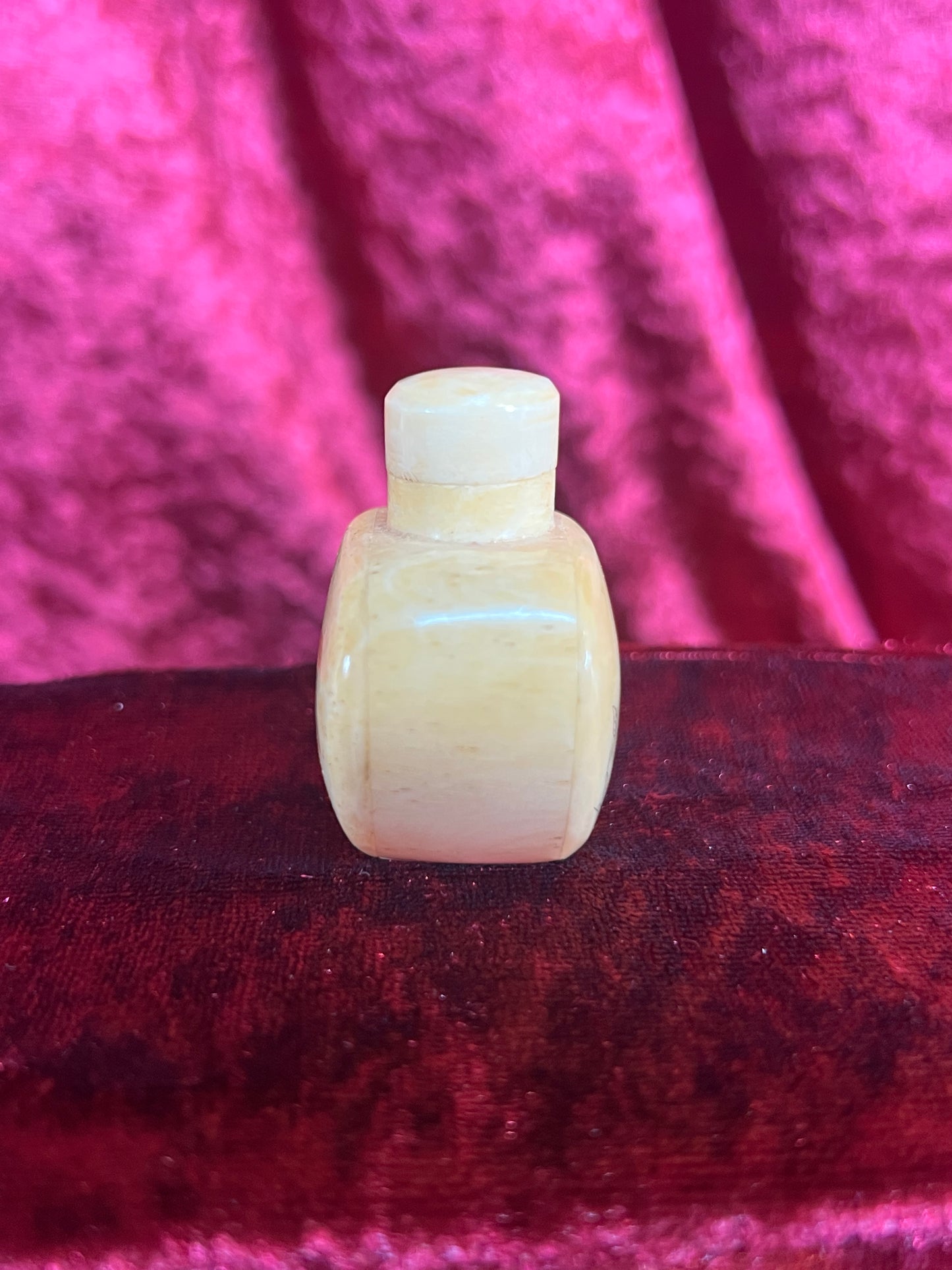 Vintage Curiosities - Antique Snuff Bottle - Bone - Inlaid Dragonfly - 1.75”