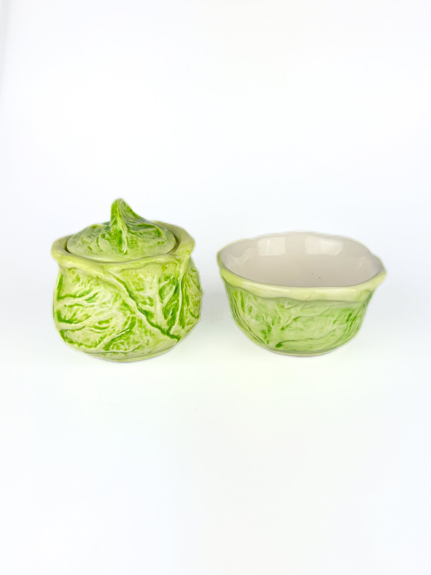 Pair of Vintage Cabbage Ceramic Sugar Bowl and Creamer - Made In Japan