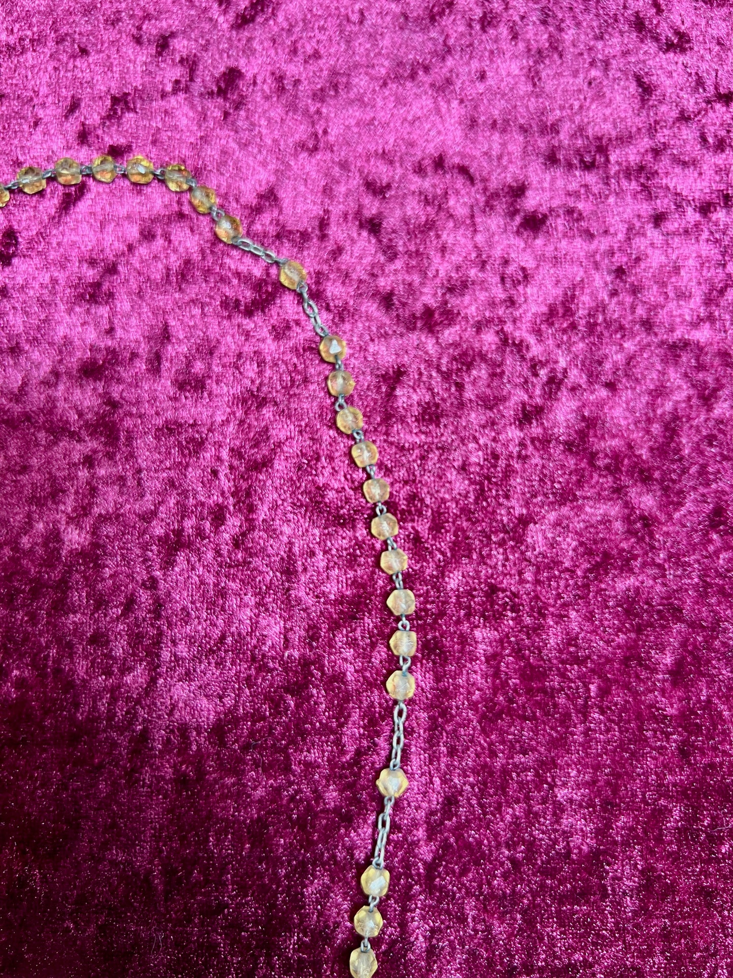 Vintage Jewelry - Rosary Beads - Faceted Amber Beads - Silver Tone Cross - 13.75"