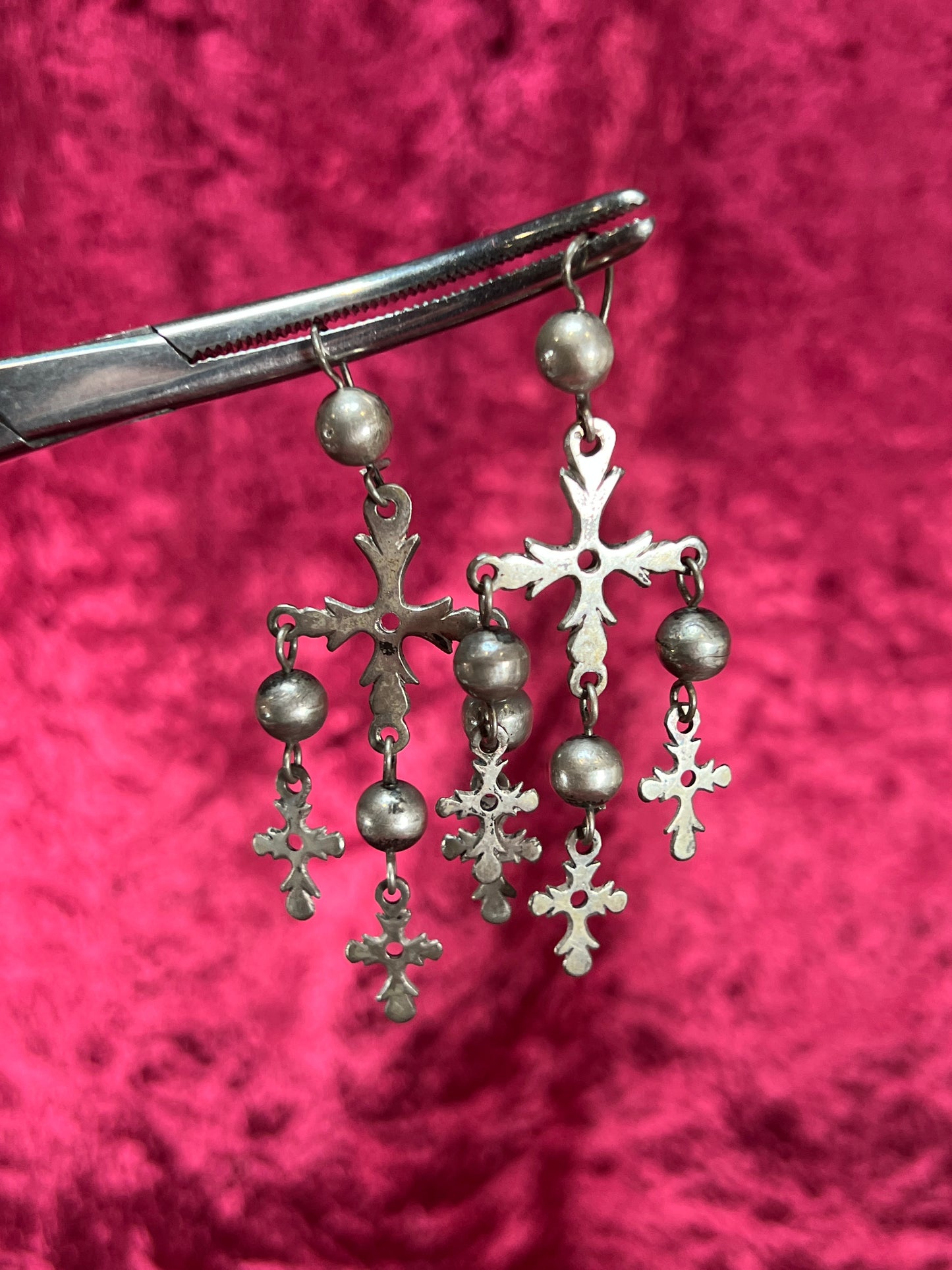Vintage Jewelry - Dangle / Drop Earrings - 925 Silver - Ornate Crosses on Censers
