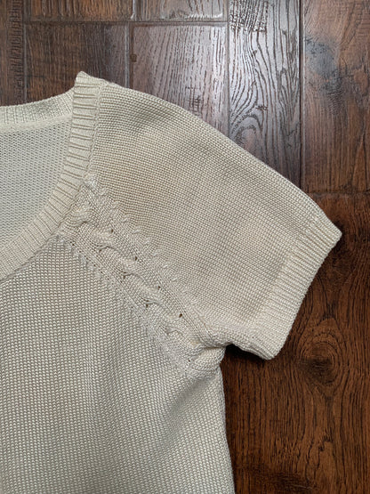 Vintage Clothing - Short Sleeve Knit Cardigan - Cream - Worthington - Large