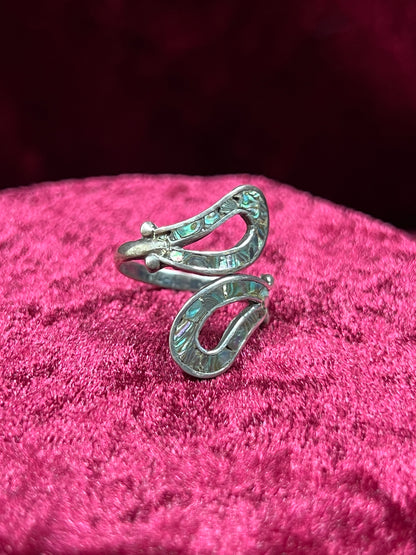 Vintage Jewelry - Bypass Ring - 925 Silver - Inlaid Abalone Shell - 7 - Mexico