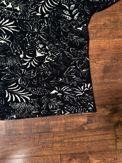 Vintage 1990s Chaps Ralph Lauren Cotton Polo Shirt – Black Tropical Print – X-Large