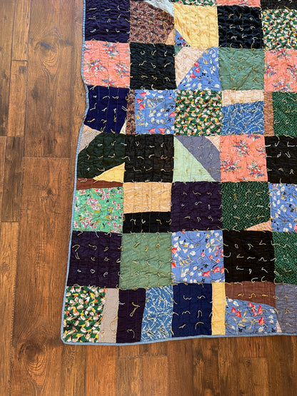 Vintage Linens - Cotton Quilt – Hand Stitched Patchwork Cottage Style