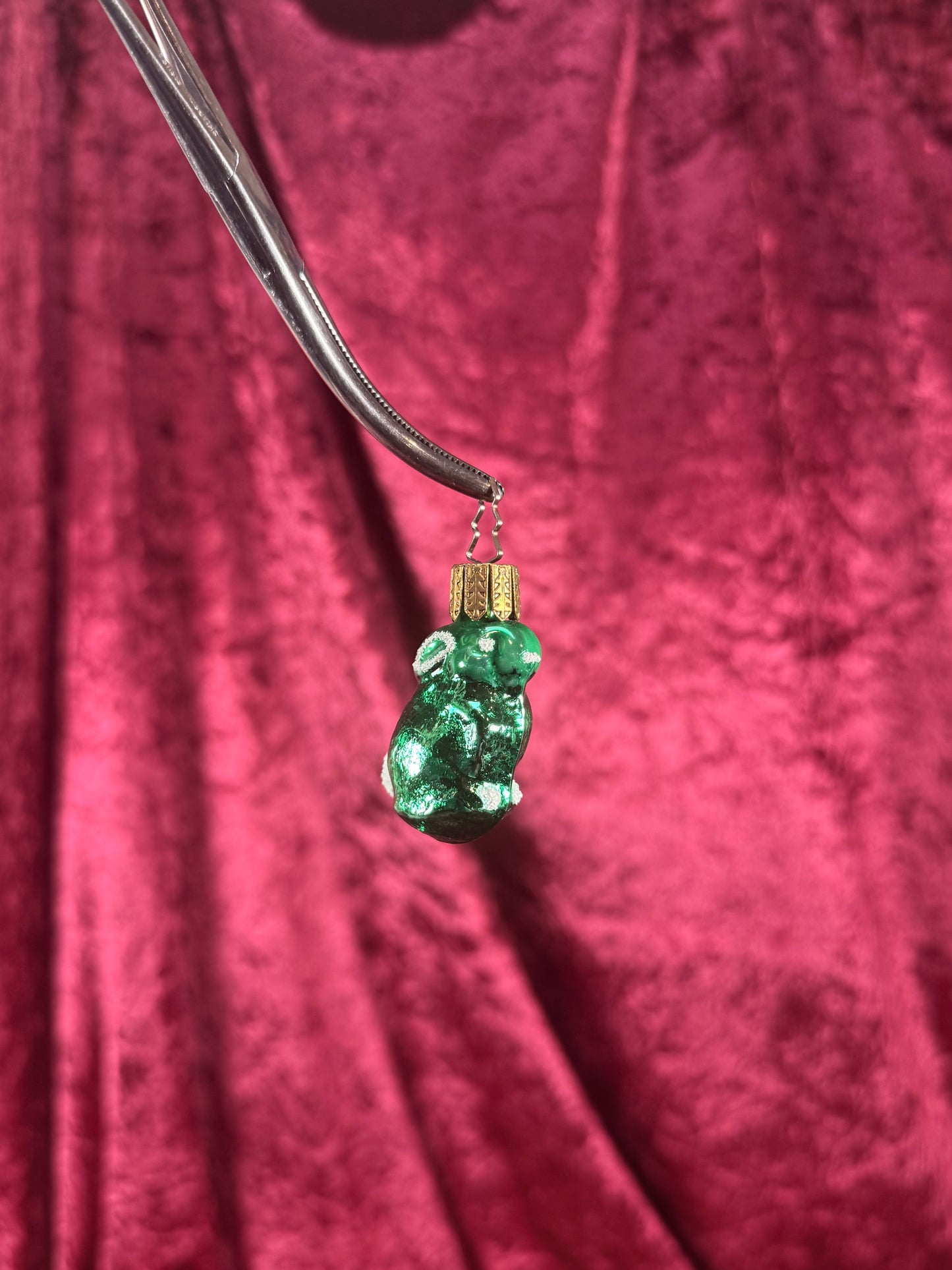 Vintage Christmas - Handblown Glass Ornament - Green Bunny - Czech Republic