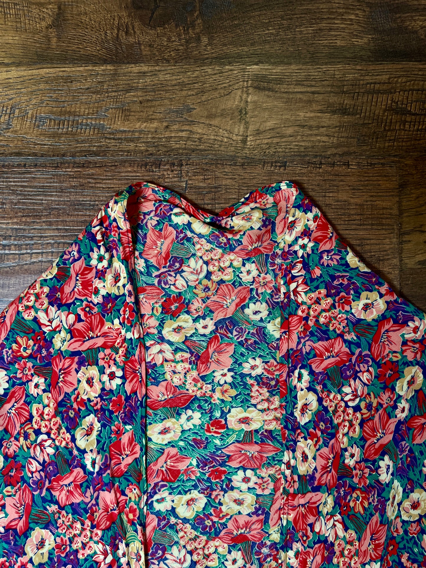 Vintage Cotton Shawl - Autumn Floral Print Ruffle Trim Handmade Wrap