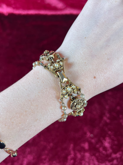 Vintage Jewelry - 3-Strand Charm Bracelet - Gold Tone - Multicolor Rhinestones - Goldette NY