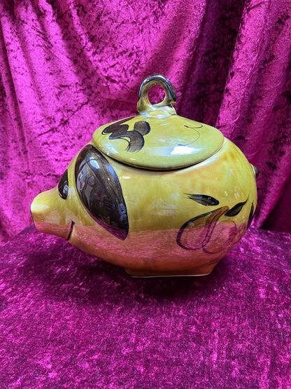Vintage Kitchen - Ceramic Cookie Jar - Green Grinning Piggy - Los Angeles Pottery
