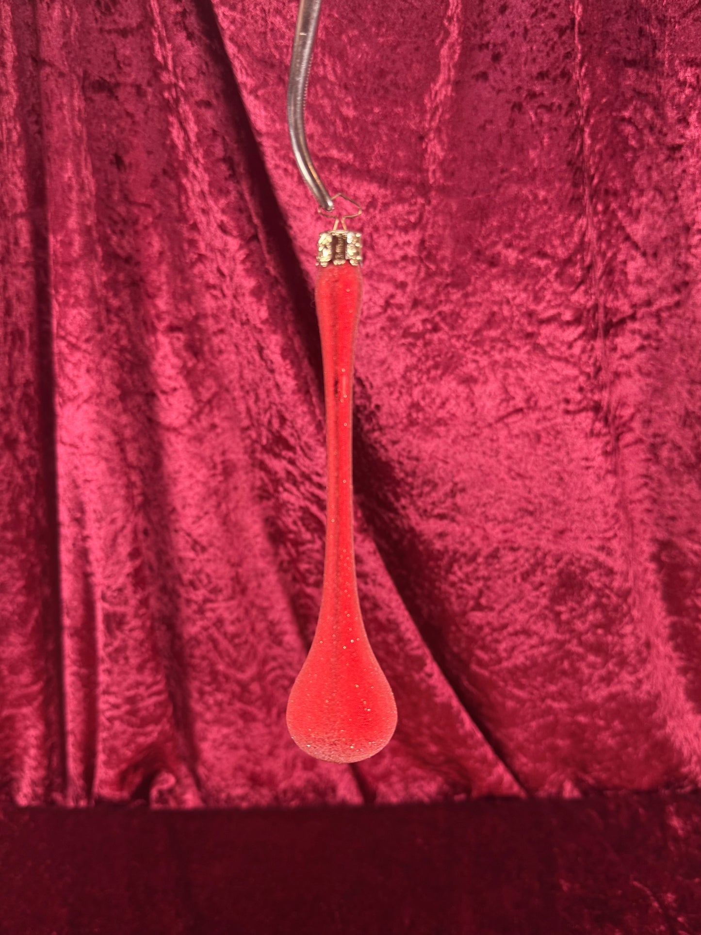 Vintage Christmas - Handblown Glass Ornament - Frosted Red Icicle Teardrop - 6.25"
