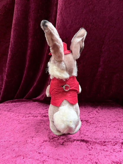 Vintage 1950s Gund Plush Rabbit Music Box – “Rock-a-Bye Baby” + Felt Outfit