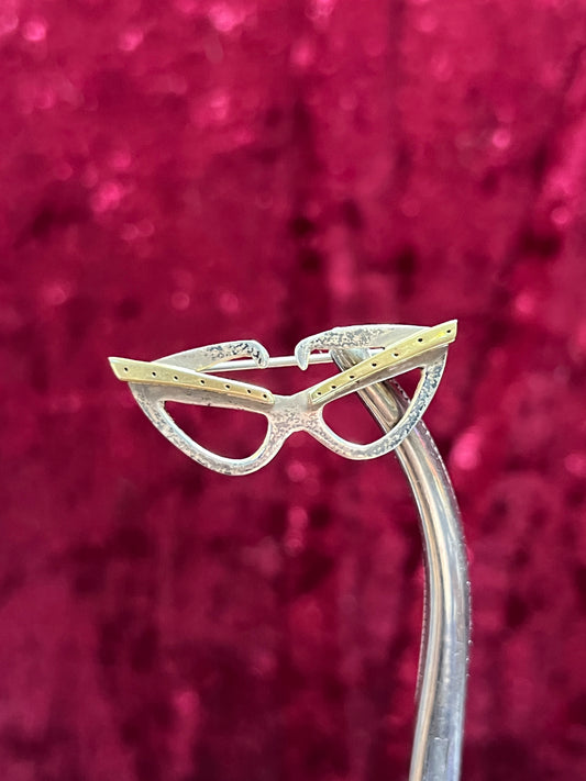 Vintage Jewelry - Brooch - 925 Silver - Cat Eye Glasses