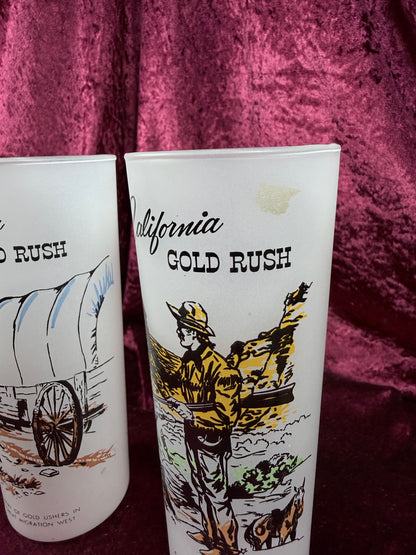 Vintage Milk Glass Tumbler Set – California Gold Rush Souvenir Pair
