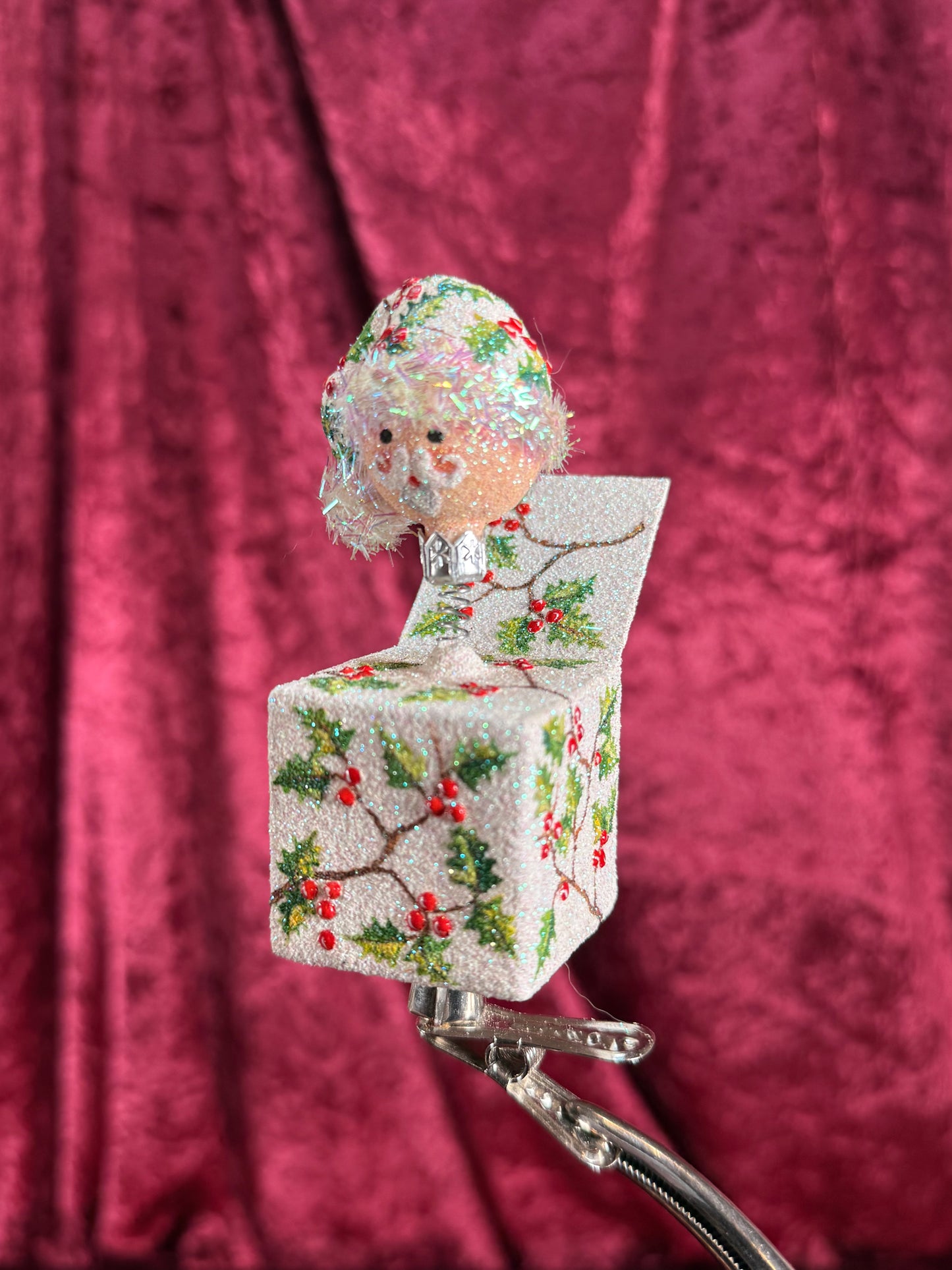 Vintage Christmas - Handblown Glass Clip On Ornament - Christmas Jack-In-The-Box - Patricia Breen - Poland