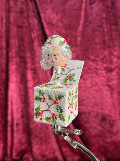Vintage Christmas - Handblown Glass Clip On Ornament - Christmas Jack-In-The-Box - Patricia Breen - Poland