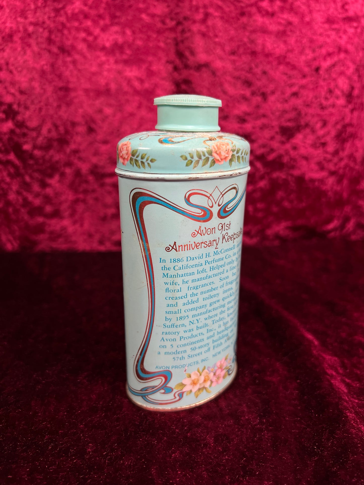 Vintage 1977 Avon Metal Talc Tin – California Perfume Co. Trailing Arbutus Floral Keepsake