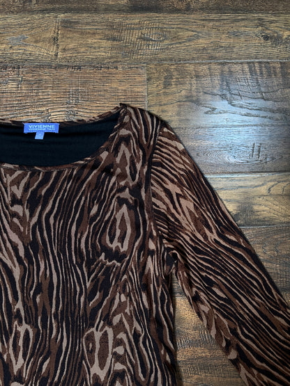 Vintage Vivienne Tam Mesh Long Sleeve Top - Brown Tiger Stripe Layered - Size X-Large
