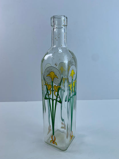 Vintage Kitchen - Glass Oil Bottle - Art Nouveau Floral Design