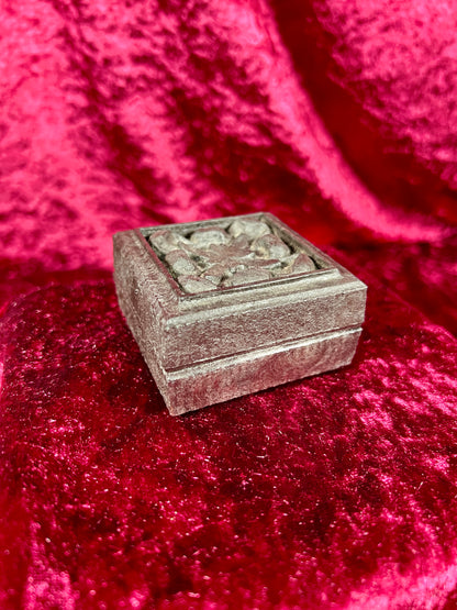 Vintage Trinket Box - Black Carved Flower - 2.5"