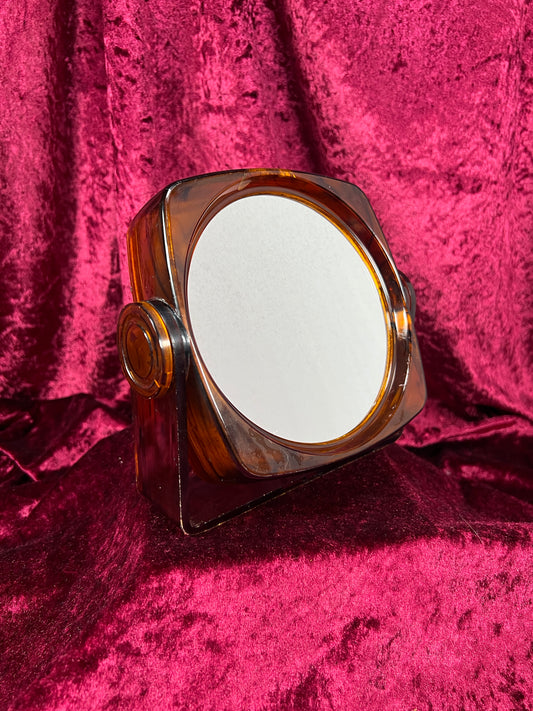 Vintage Tortoiseshell  Lucite Vanity Mirror - Swivel Tabletop Makeup Mirror