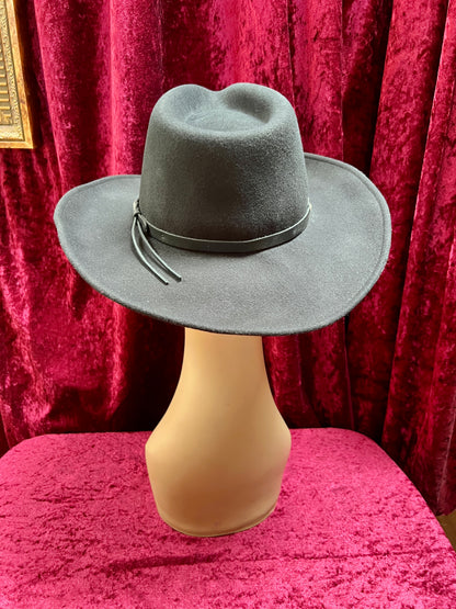 Vintage Wool Felt Cowboy Hat – Black Wide Brim Western Cowboy Style - Renegade Headwear - Medium