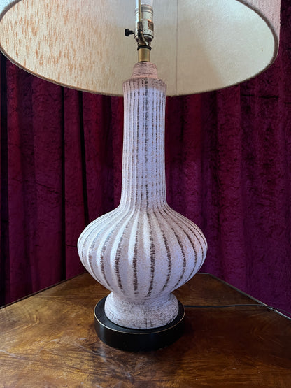 Vintage Ceramic Table Lamp - Pink Ribbed Urn Base Mid Century Modern