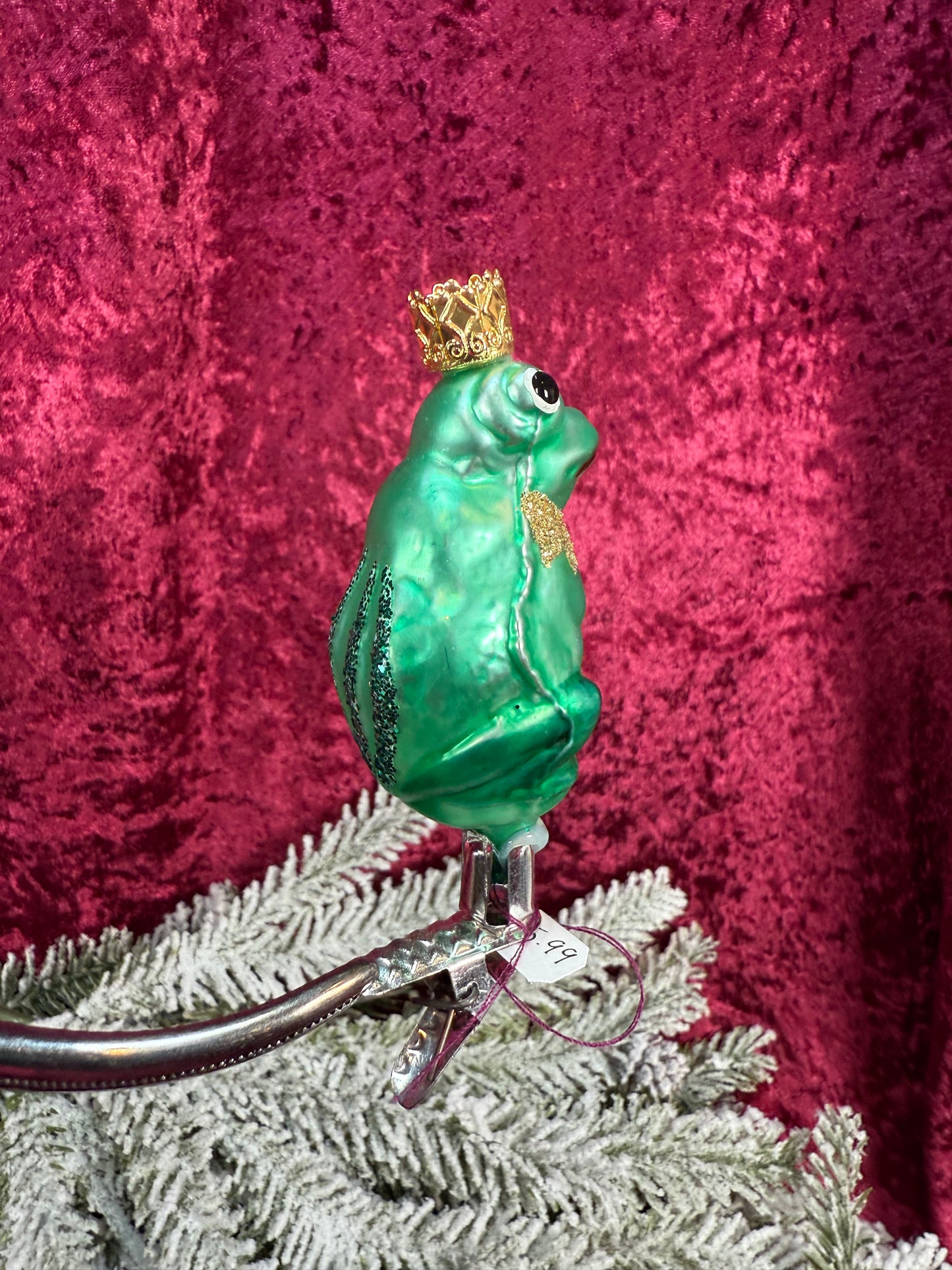 Vintage Christmas - Clip On Ornament - Hand Blown Glass -  3" Prince Frog