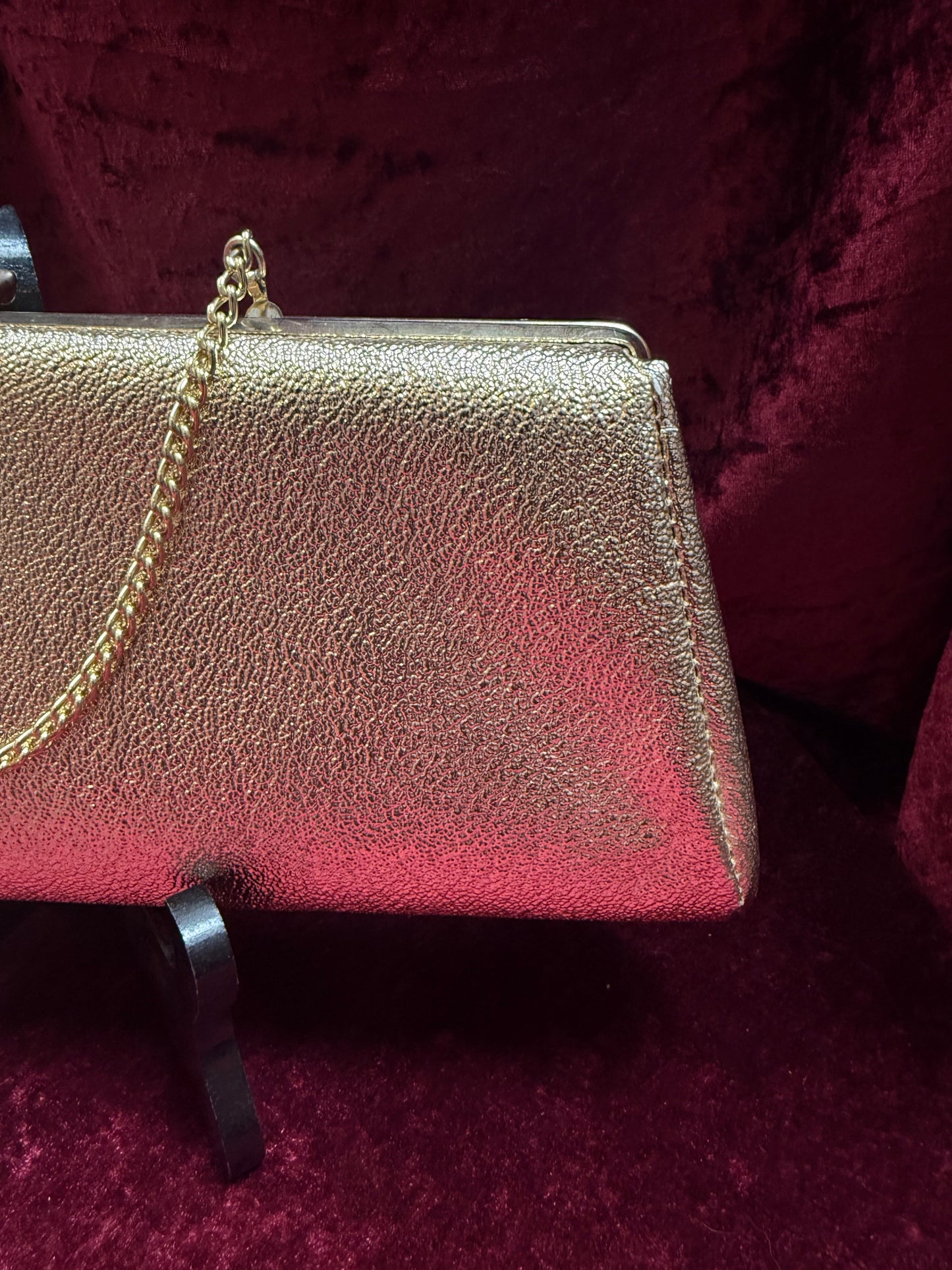 Vintage Accessories - Gold Metallic Clutch - Clasp Closure w/ Chain Strap - 1950s