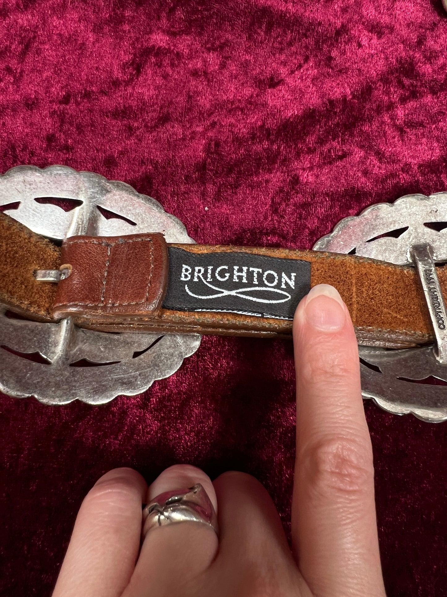 Vintage Brighton Leather Concho Belt - Silver Sunflower Western Belt USA Made - 29.5-33.5"