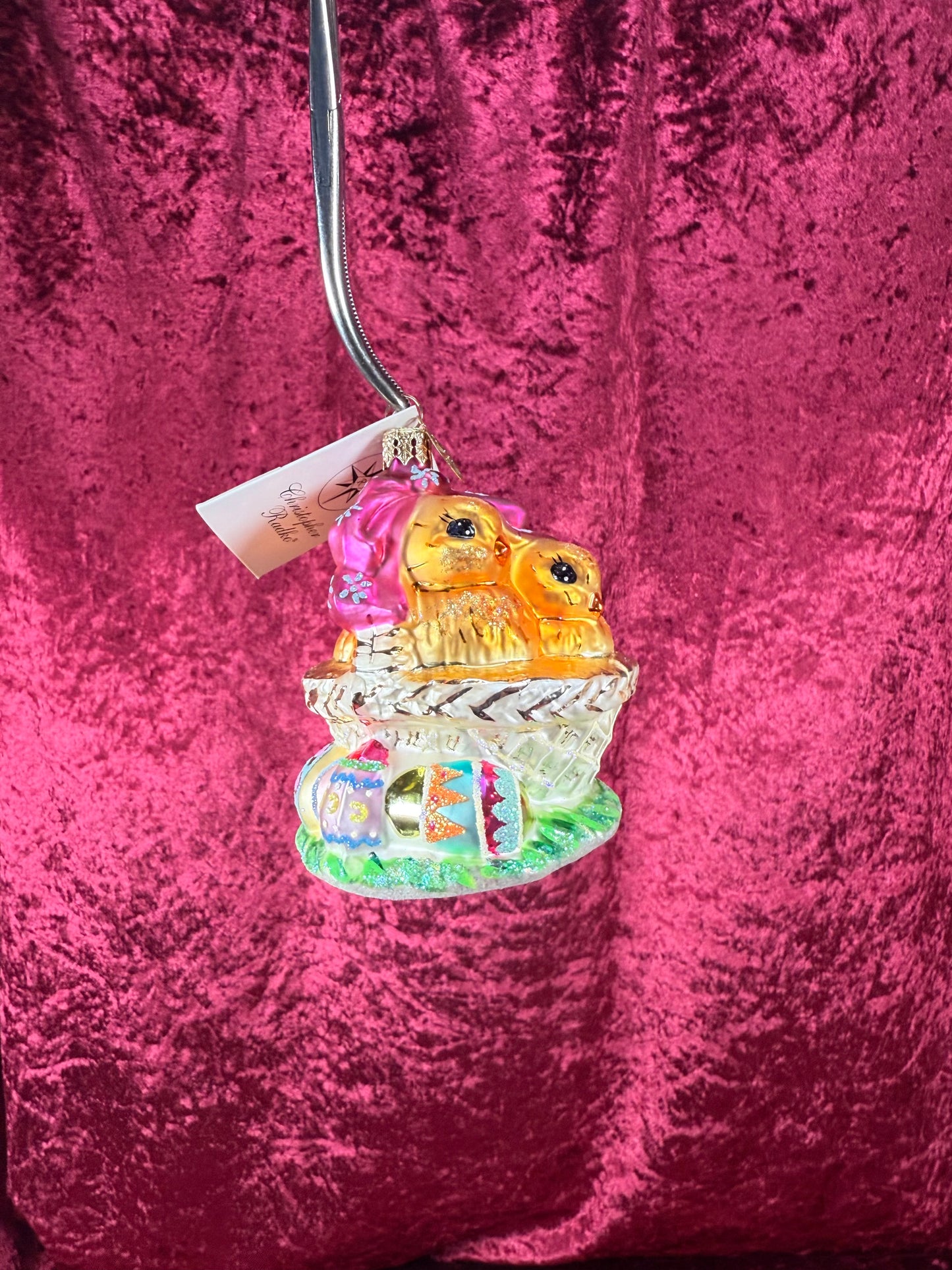 Vintage Christmas - Handblown Glass Ornament - Spring Chicks In Easter Basket - Christopher Radko - 2001