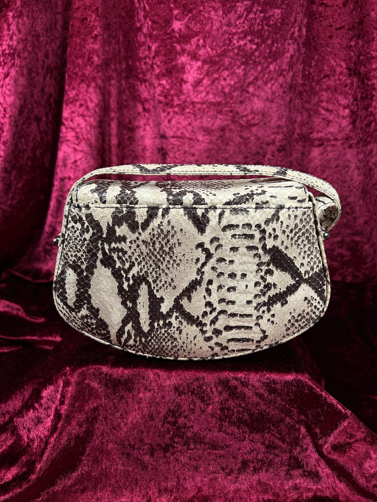 Vintage Susan Gail Snakeskin Crossbody Bag - Cream Brown Mini Saddle Purse