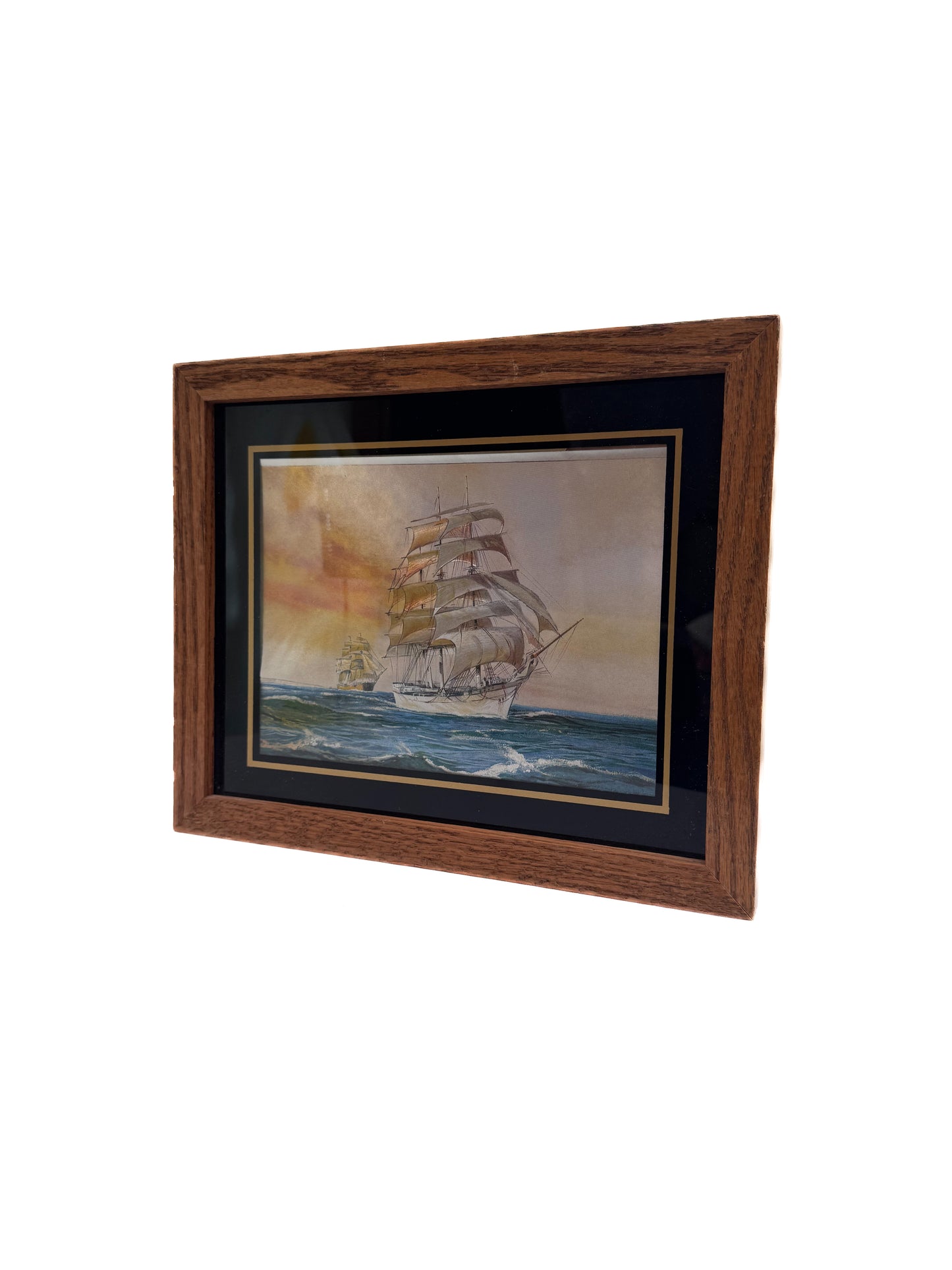 Vintage Wall Art - Mid Century Sailing Ships Iridescent Framed Print