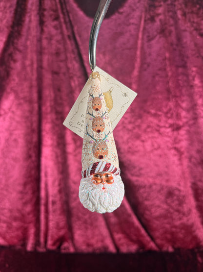 Vintage Christmas - Handblown Glass Ornament - Winter Sage Bejeweled Reindeer Santa - Patricia Breen - Poland - 2006