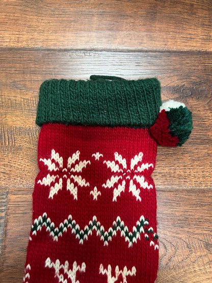 Vintage Christmas - Knit Stocking - White Reindeer on Red