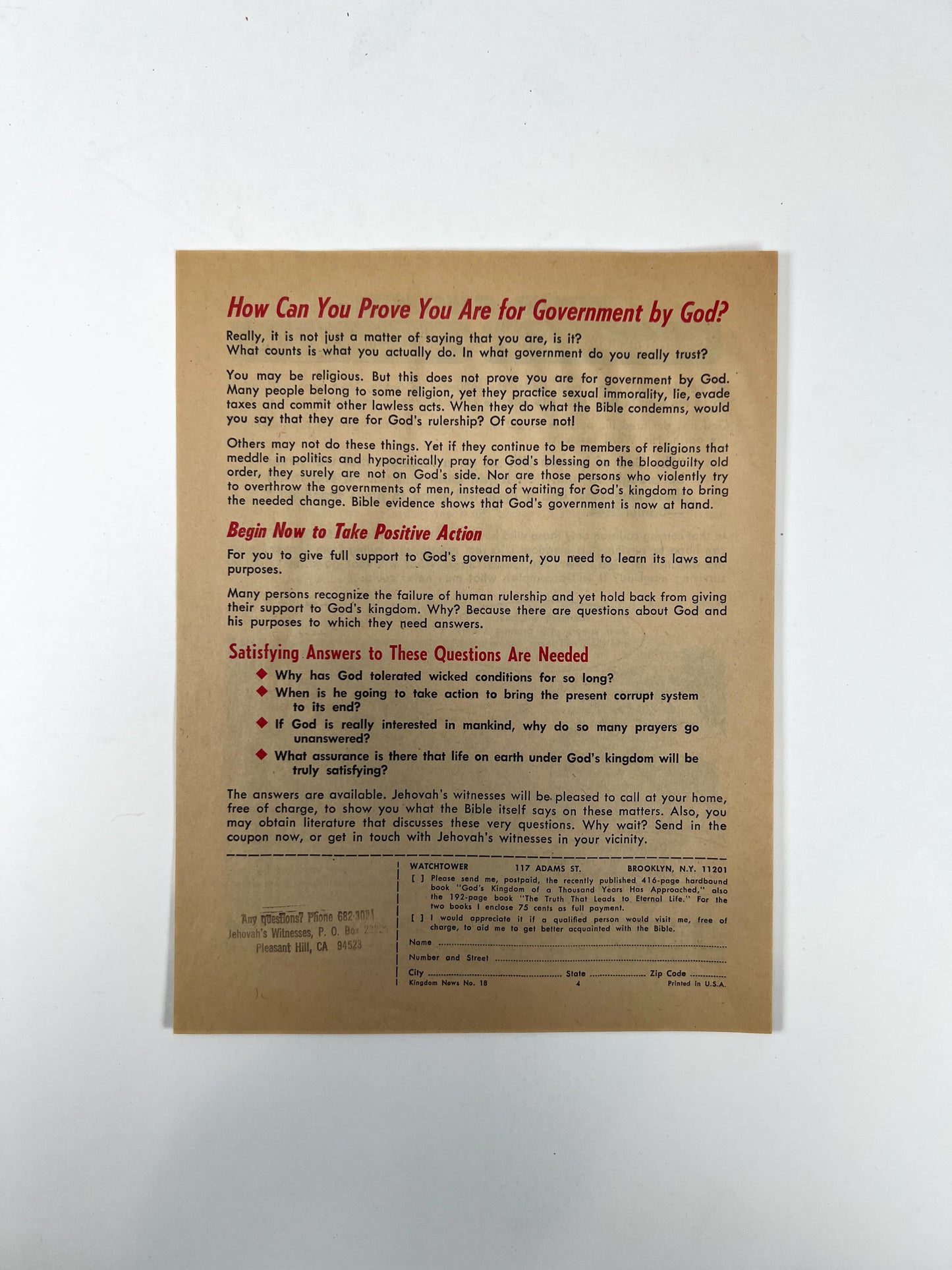 Vintage Ephemera - Religious Pamphlet - Government By God