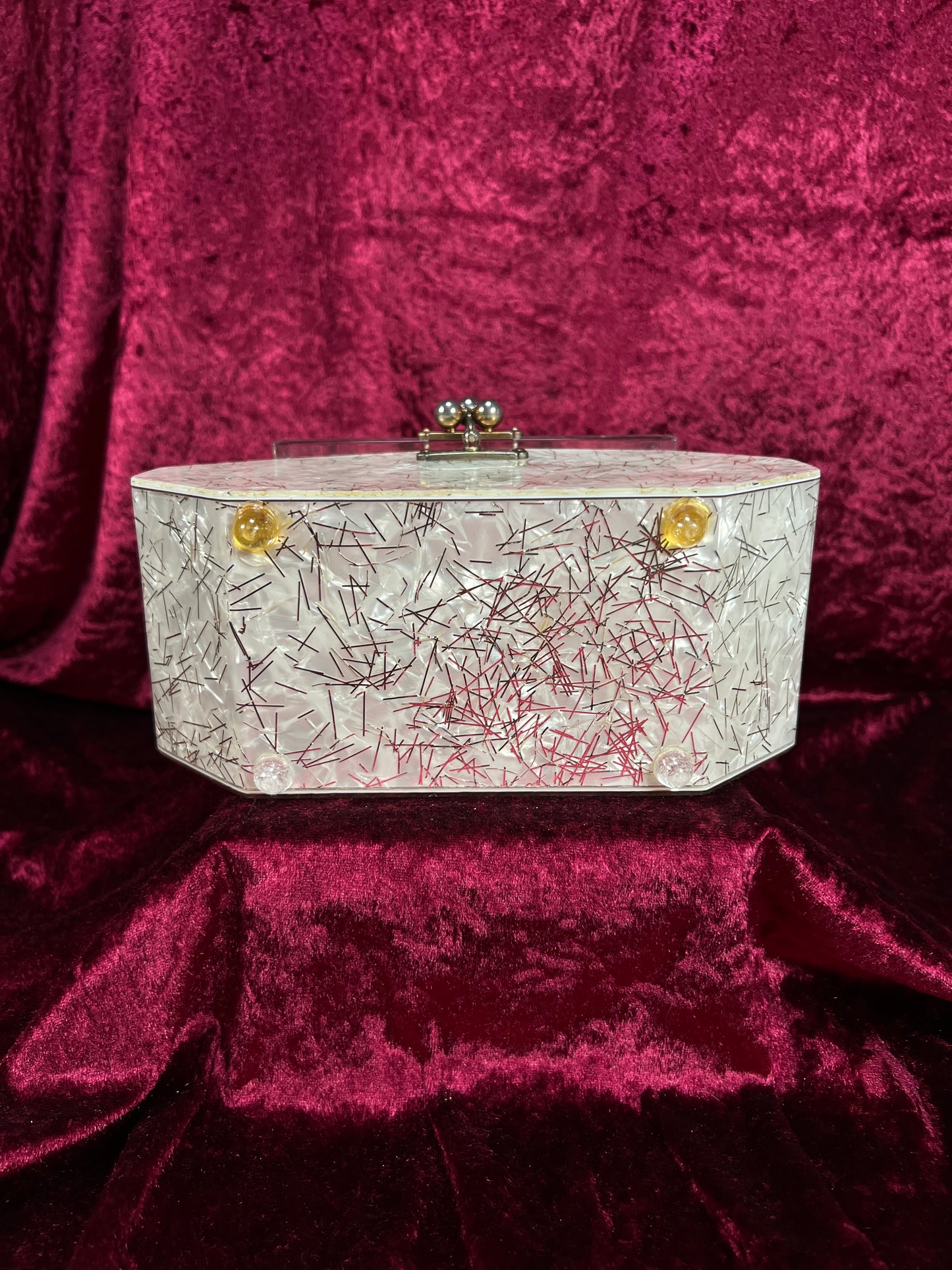Vintage 1950s Lucite Box Purse – Charles S. Kahn Gold Confetti Clear Handbag