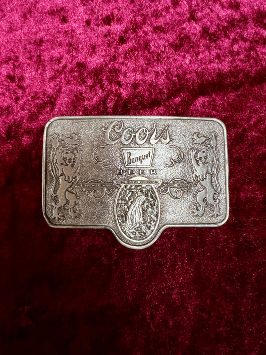 Vintage Solid Brass Belt Buckle - Coors Banquet Beer Double Lion Crest - Adolph Coors Company