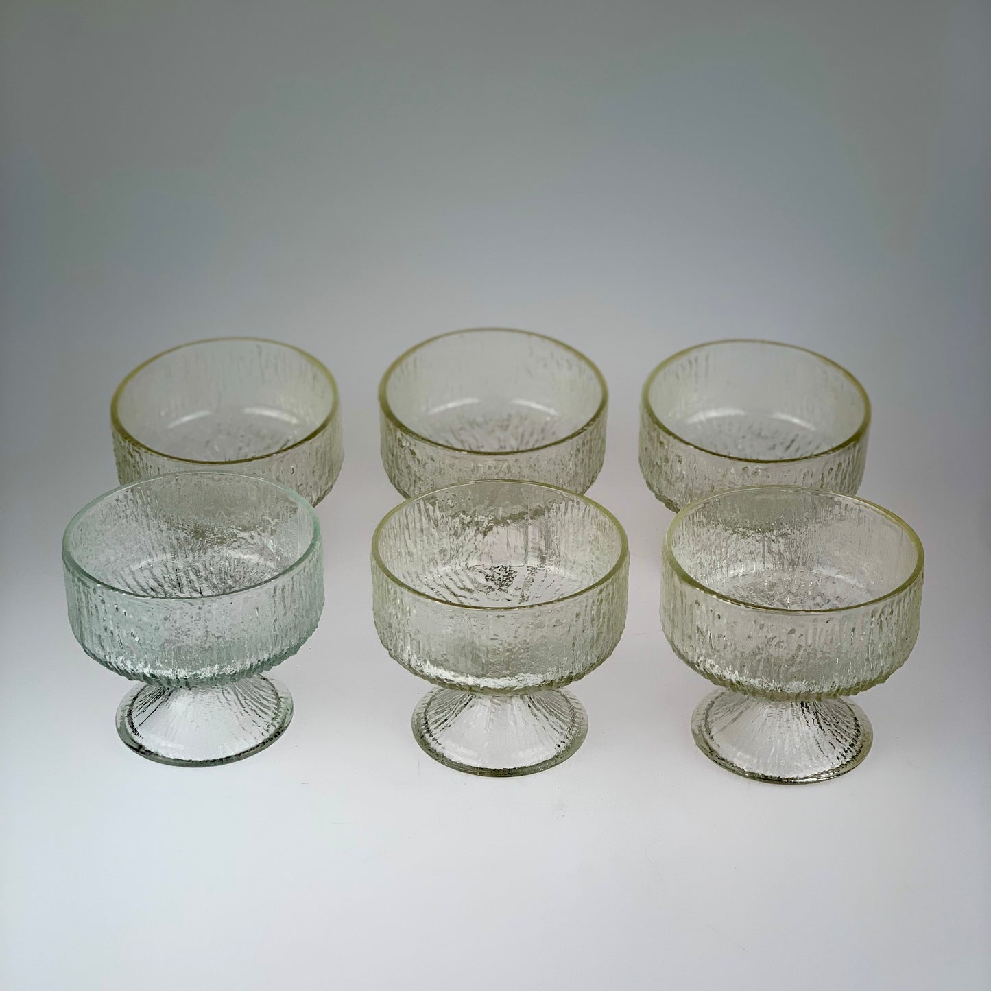 Set of 6 Vintage Indiana Glass Clear Crystal Ice Footed Sherbet Glasses