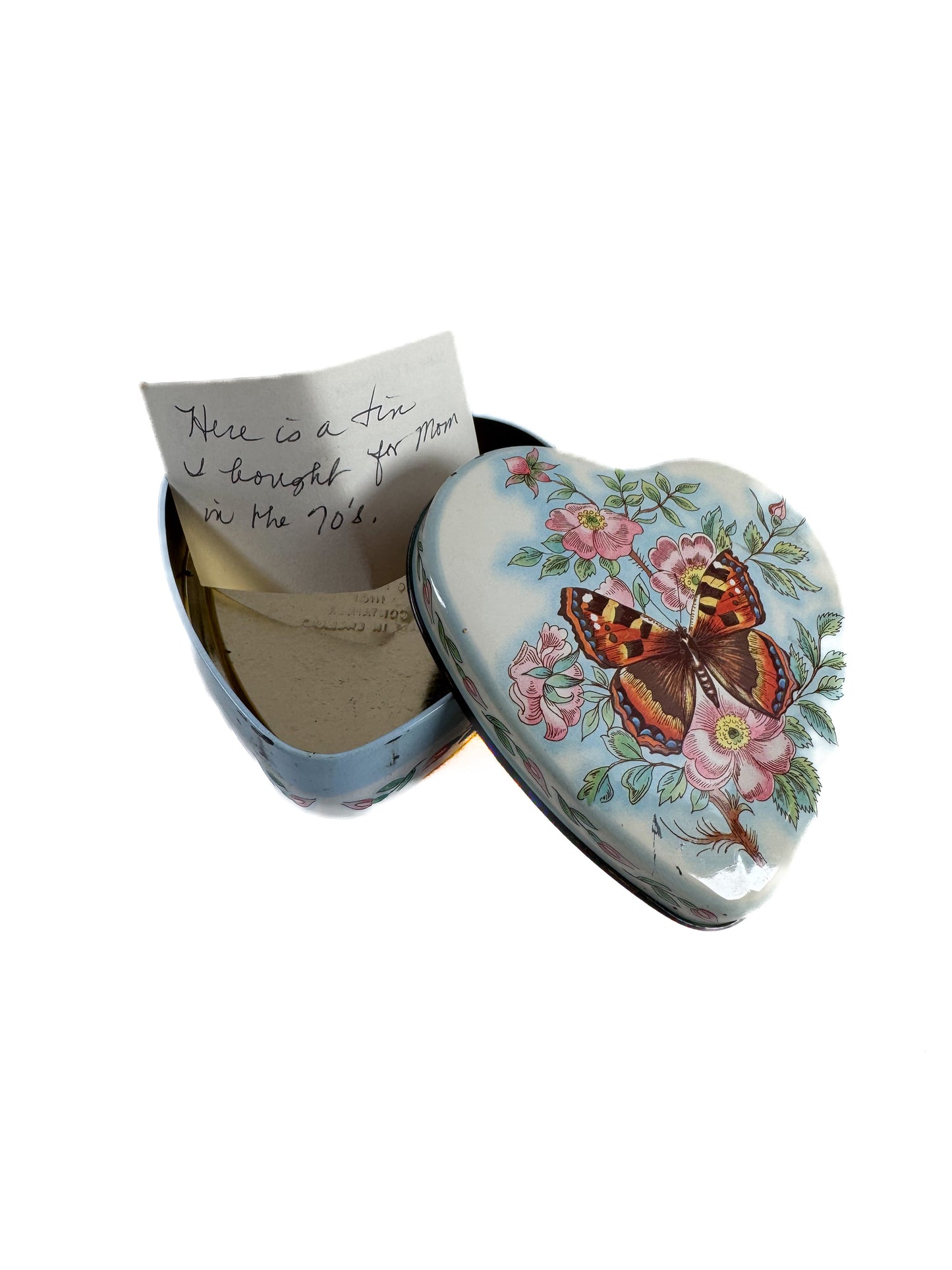 Vintage Tin - Daher Heart Shaped Box with Butterfly - 1970s