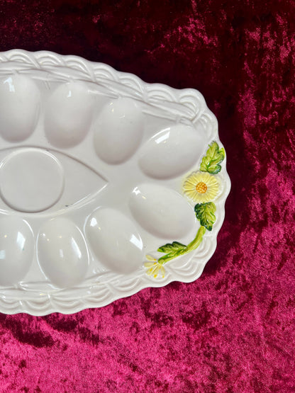 Vintage Kitchen - Ceramic Deviled Egg Serving Platter - 5182 / Yellow Daisies - Geo Z. Lefton