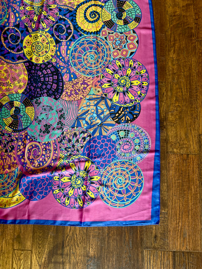 Vintage Hermes Long 100% Silk Scarf - Reves d'Escargot Snails' Dream Pink and Blue Design