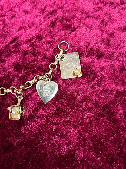 Vintage Jewelry - Dainty Charm Bracelet - Gold Tone - My Diary