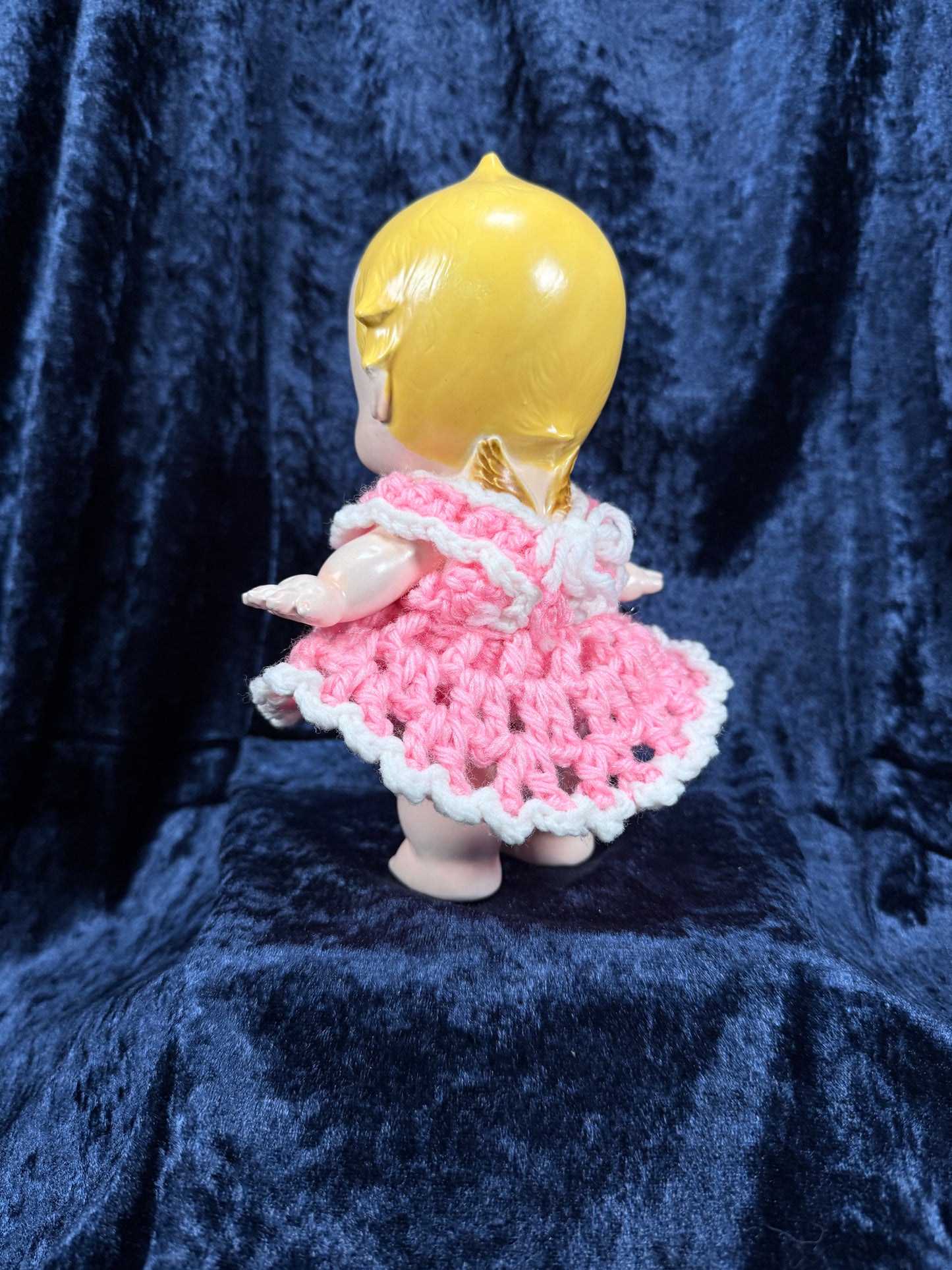 Vintage Chalkware Kewpie Figurine – Byron Molds Angel with Crochet Dress